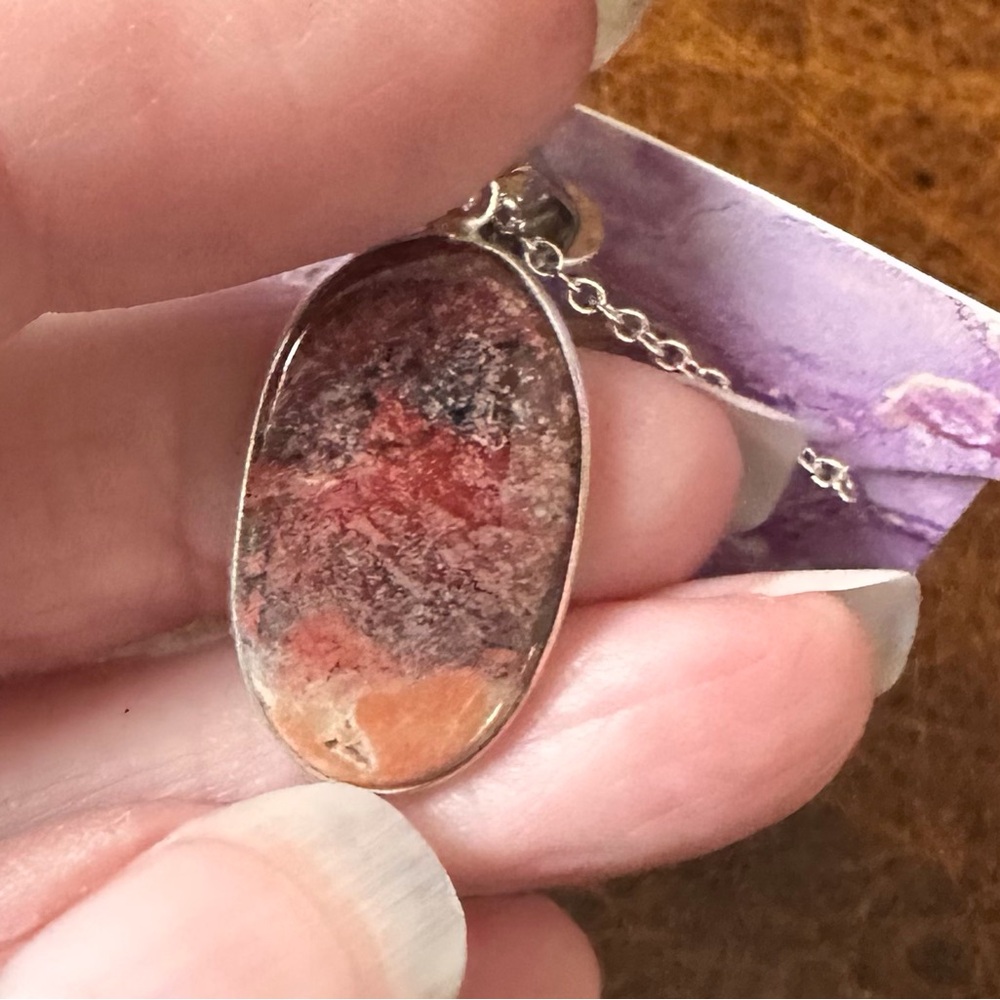 Artisan red jasper Stone Pendant Necklace on 925 silver chain